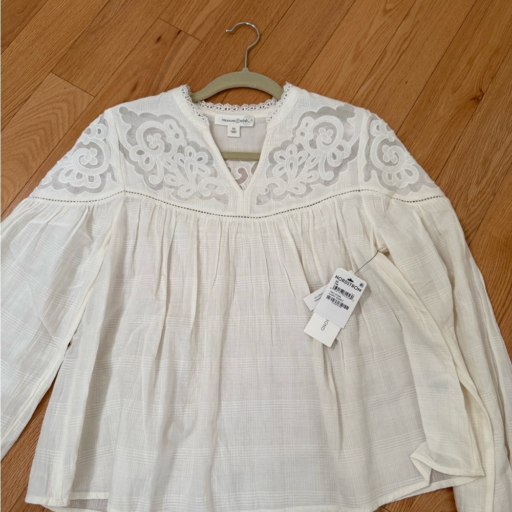 Nordstrom Cream Embroidered Blouse
